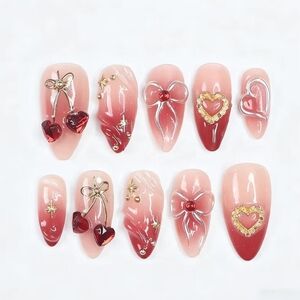 24Pcs Valentines Press On Nails Short Almond Nails